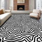 Black White Abstract Maze Pattern Rug