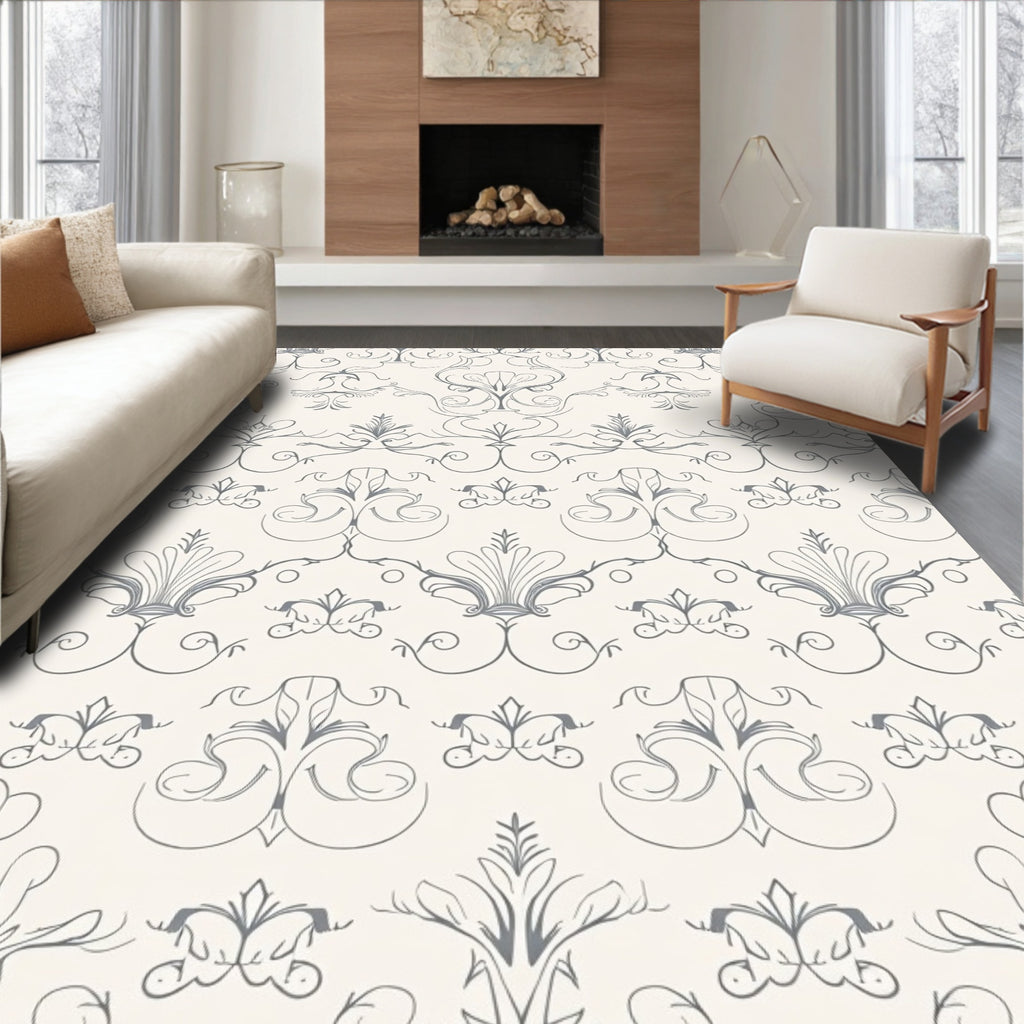 Elegant Scrollwork Floral Pattern Design Rug
