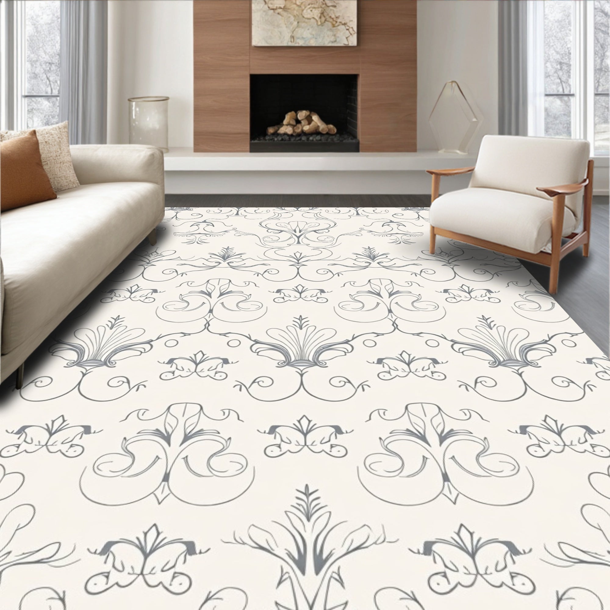 Elegant Scrollwork Floral Pattern Design Rug