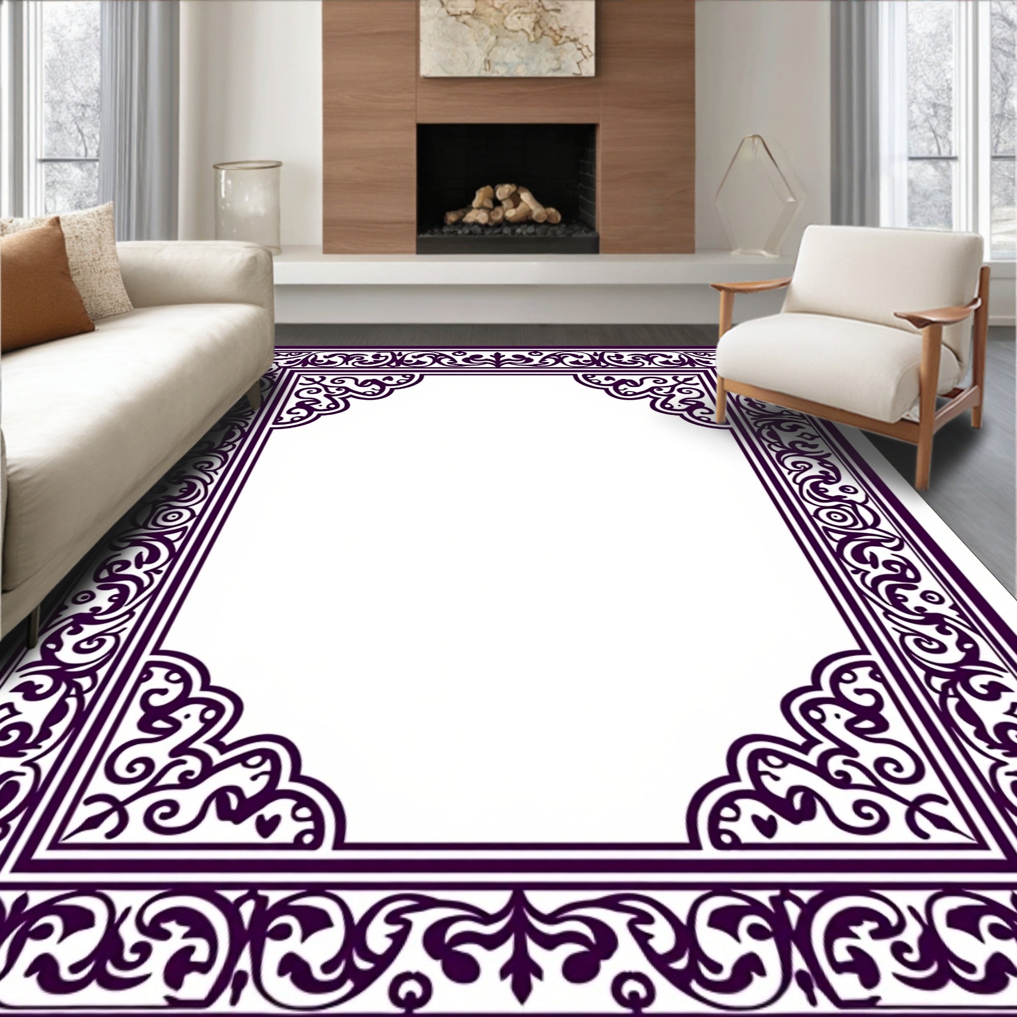 Intricate Floral Border Design Rug