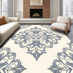 Elegant Ivory Blue Damask Pattern Rug