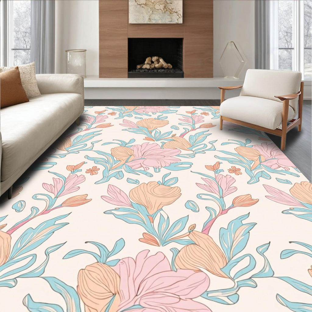Pastel Floral Vine Pattern Rug