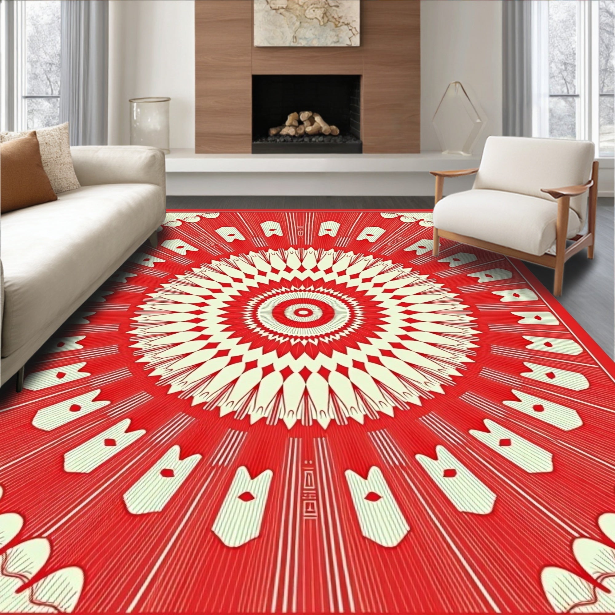 Radiant Red Cream Radial Design Rug