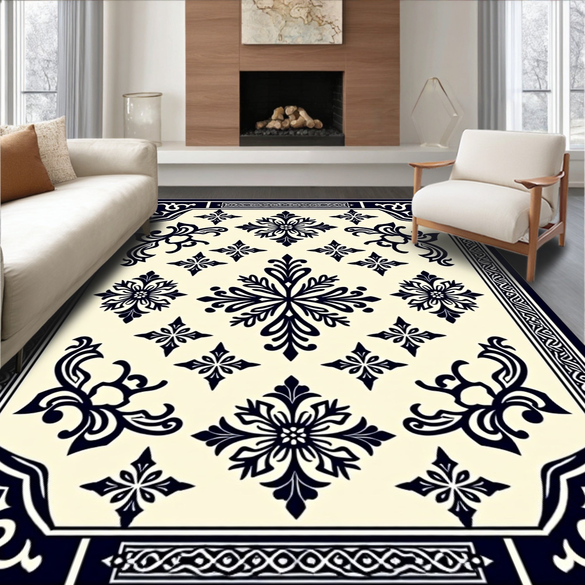 Classic Floral Medallion Border Design Rug