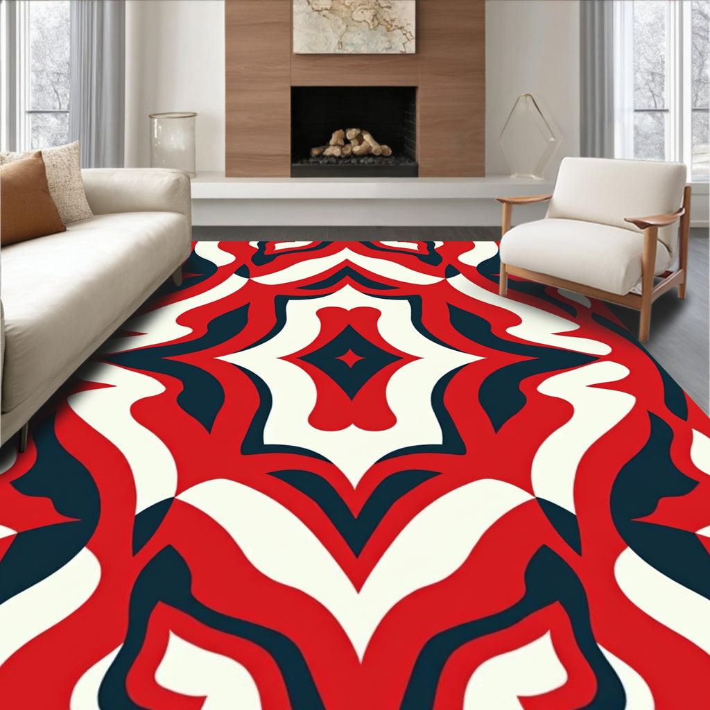 Red White Blue Abstract Swirl Rug