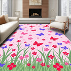 Pink Garden Butterflsy With Grass Pattern Rug