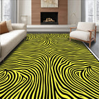 Abstract Yellow Black Wavy Lines Rug