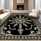 Elegant Black Ivory Floral Scroll Rug