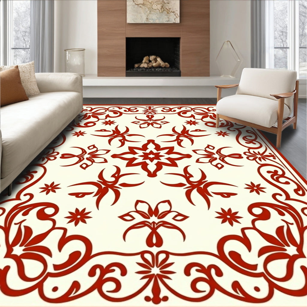 Intricate Red Floral Filigree Pattern Rug