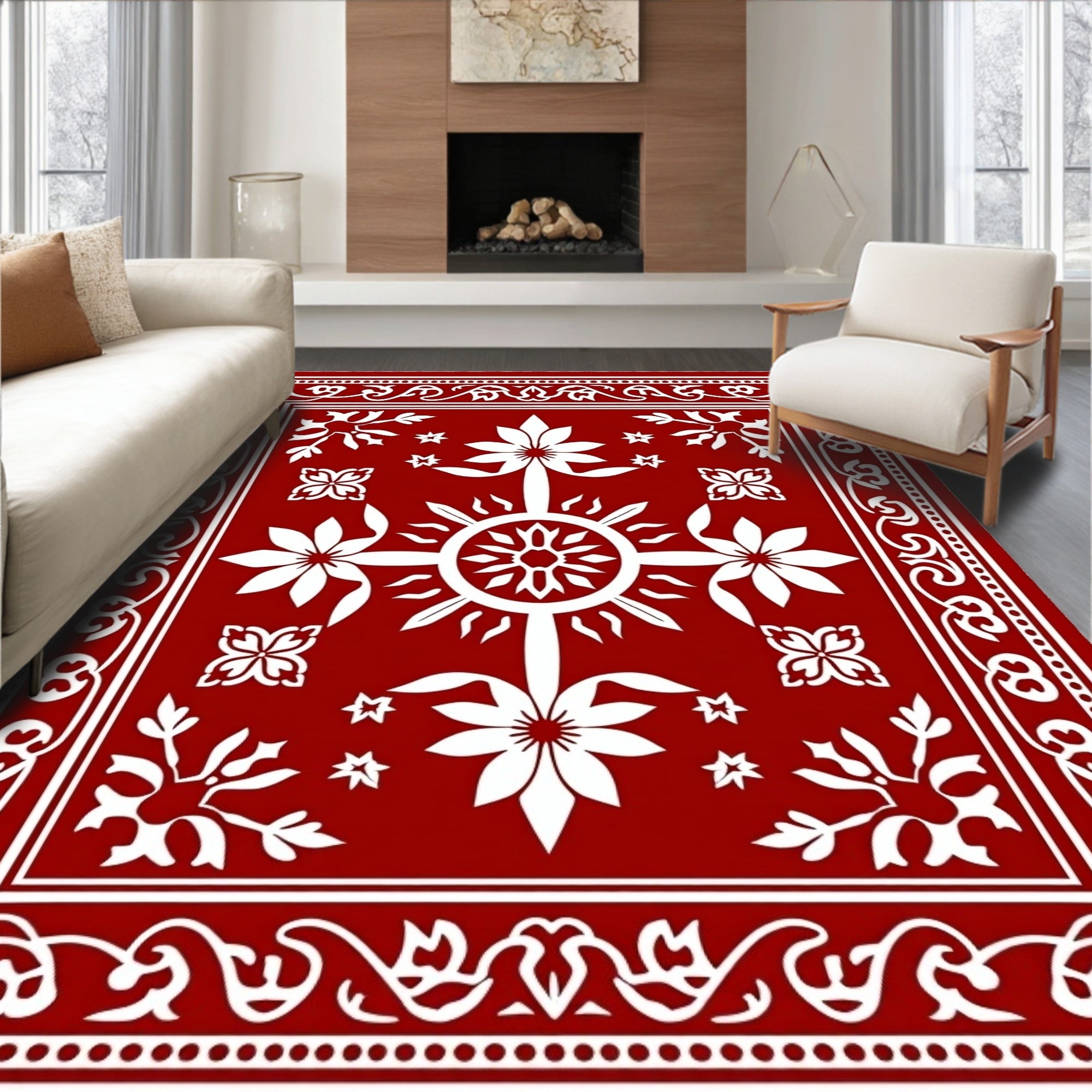 Ornate Floral Sun Pattern Rug