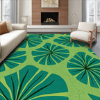 Organic Leaf Pattern Teal Green Rug