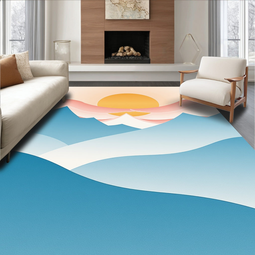Abstract Mountain Peaks Sun Design Rug