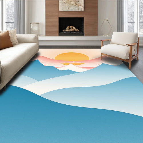 Abstract Mountain Peaks Sun Design Rug