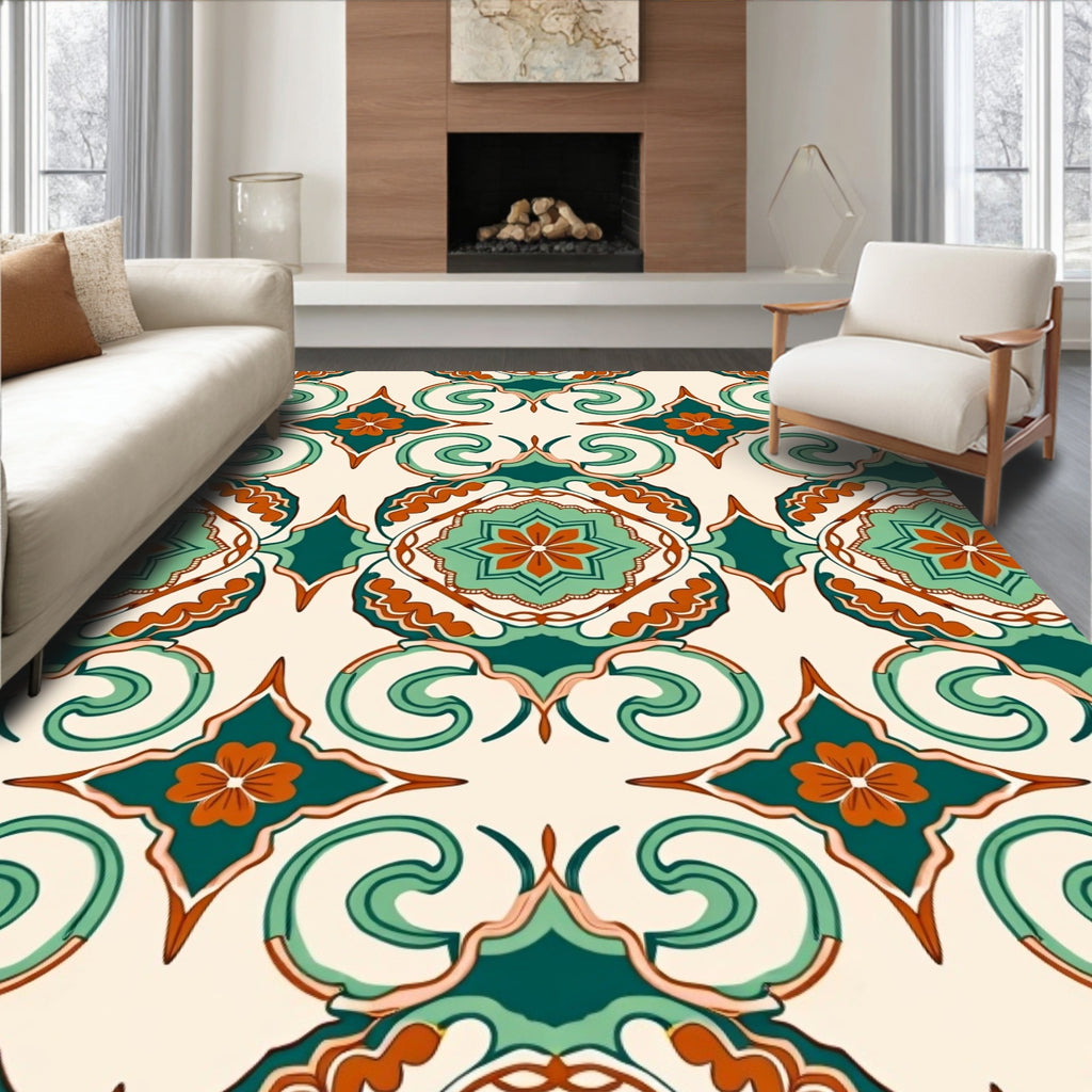 Floral Medallion Scrollwork Pattern Rug