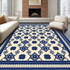 Classic Blue and Cream Intricate Floral Pattern Rug