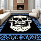 Ornate Blue Skull Black Backdrop Rug