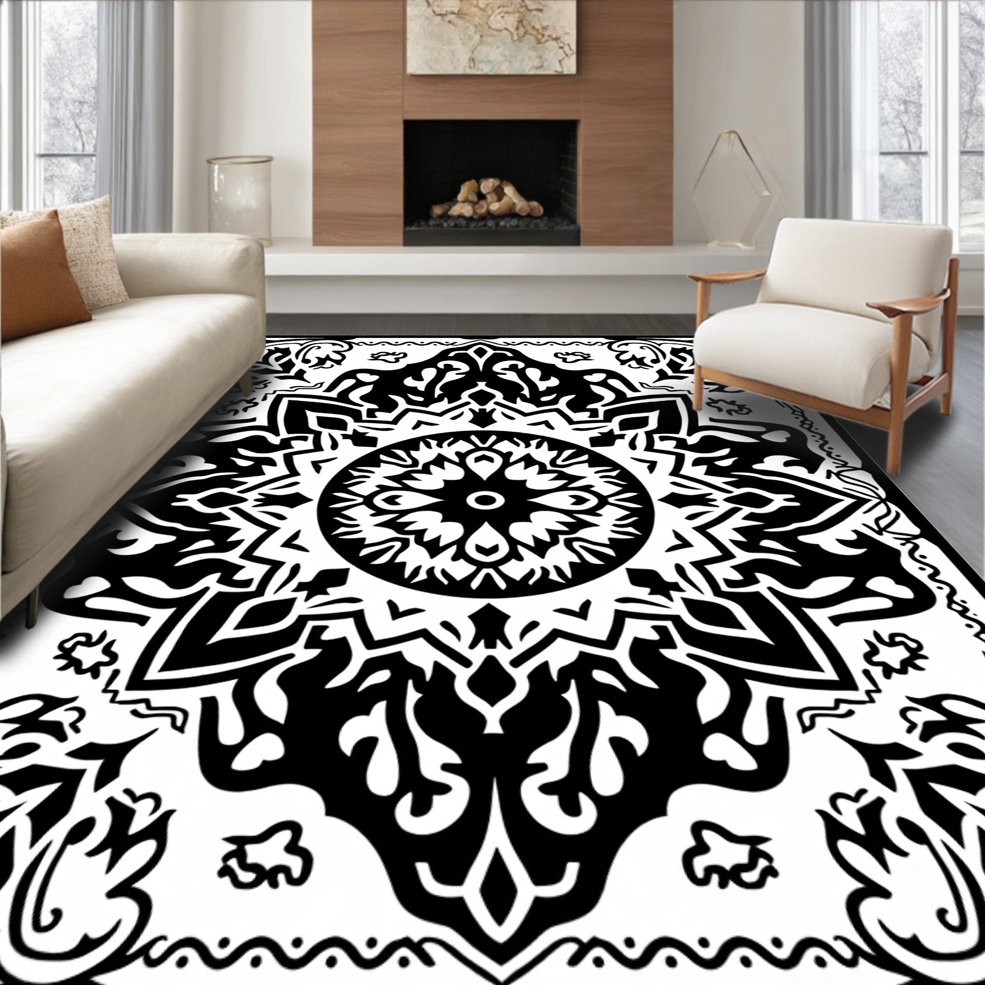 Bold Floral Mandala Art Rug