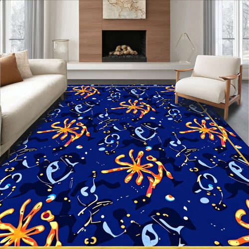 Abstract Blue Starburst Pattern Rug