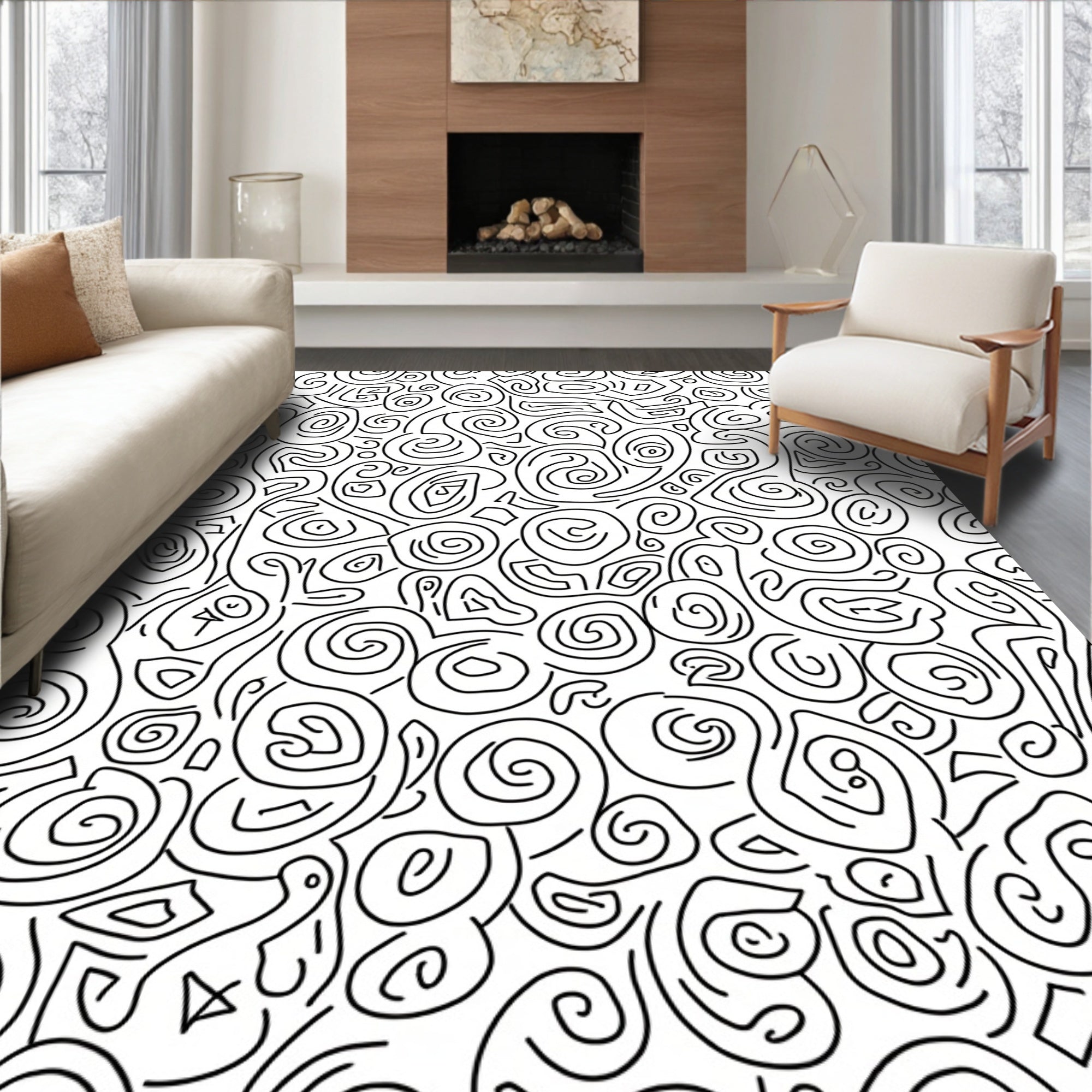 Abstract Swirl Doodle Pattern Rug