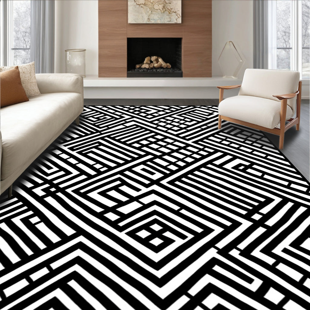 Bold Geometric Maze Pattern Rug