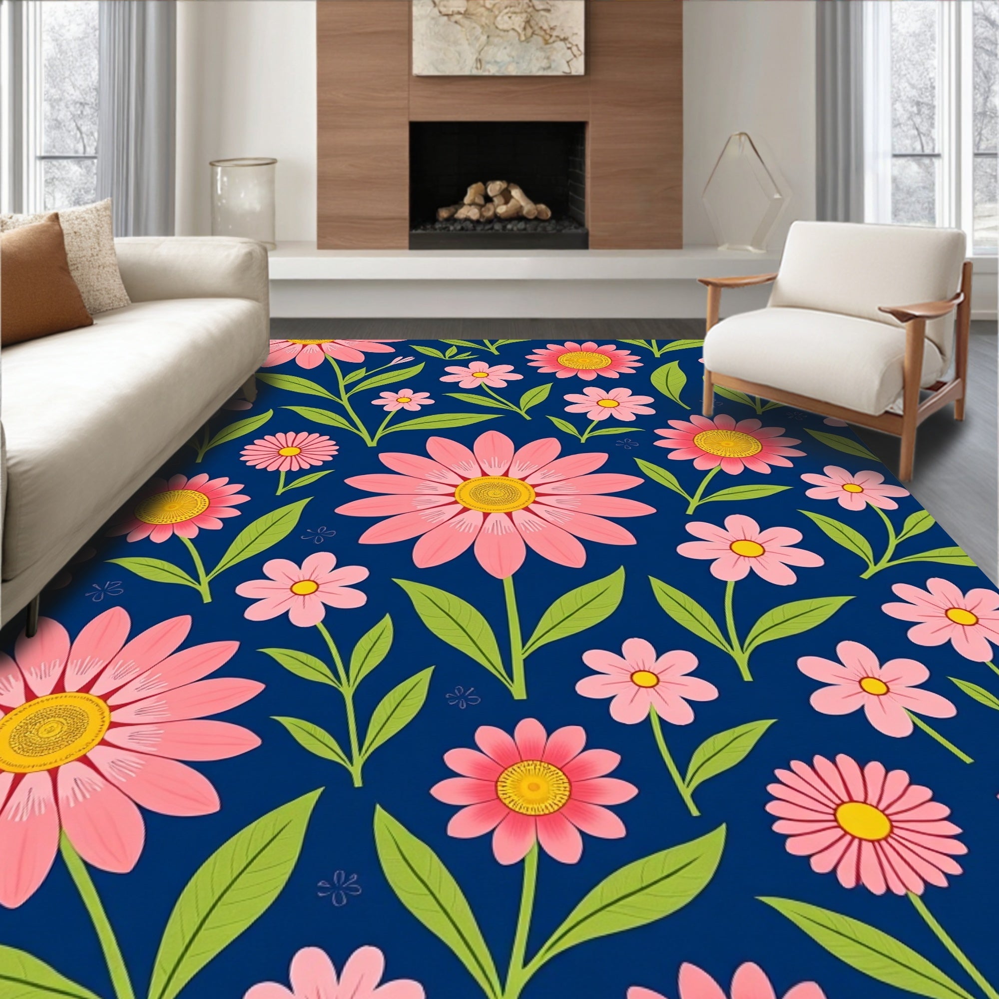 Floral Blooms Pattern In Vivid Colors Rug