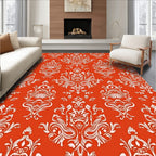 Ornate White Floral Damask Pattern Rug