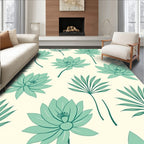 Teal Lotus Fan Tropical Design Rug