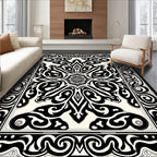Intricate Black White Symmetrical Pattern Rug