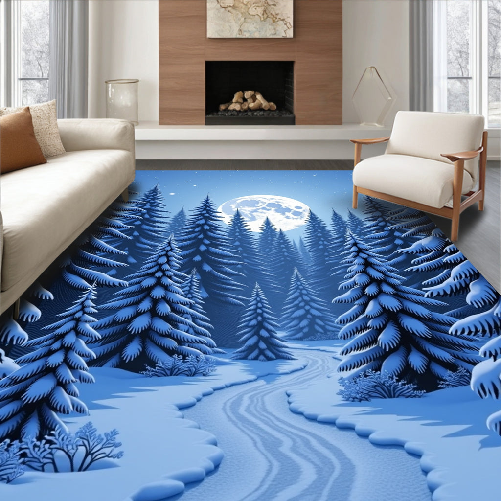 Winter Forest Moonlit Snowy Path Rug