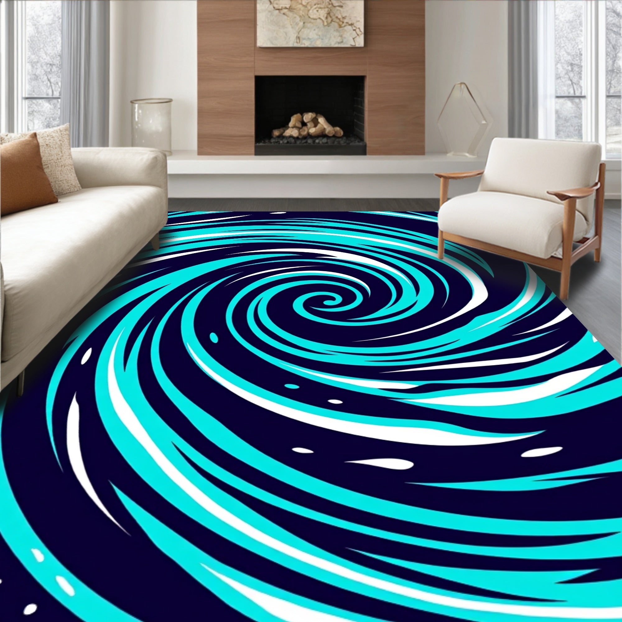 Dynamic Turquoise Swirl Pattern Rug