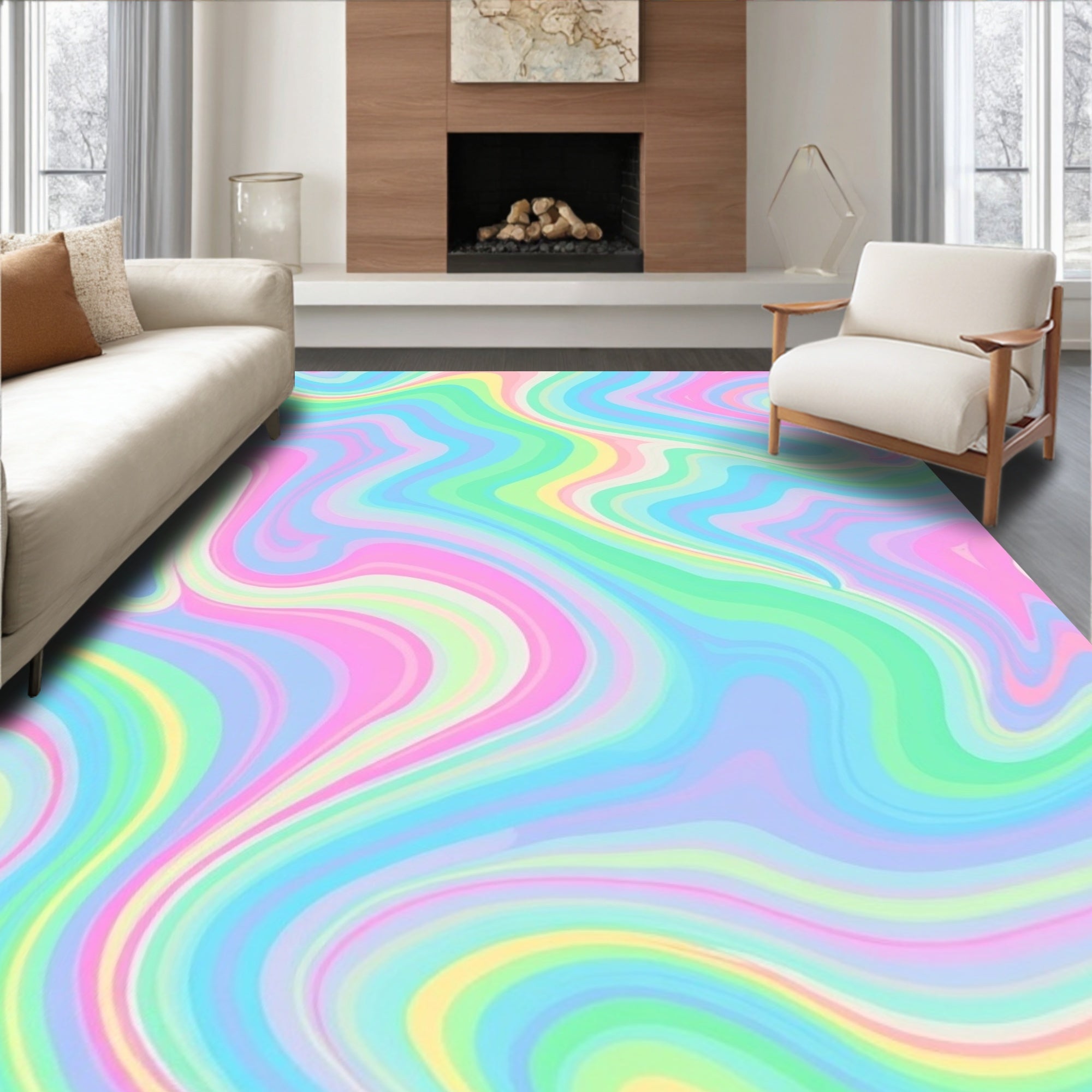 Pastel Swirl Marble Pattern Rug