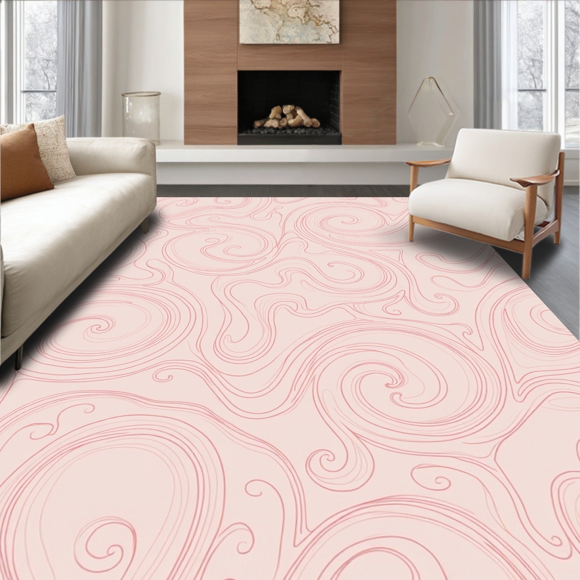 Minimalist Swirls Gentle Pink Pattern Rug