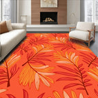 Warm Tropical Leaf Pattern Rug