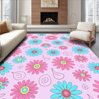 Pink Blue Daisy Pattern Rug