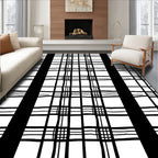 Bold Black White Plaid Design Rug