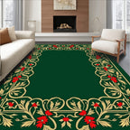 Emerald Green Crimson Floral Vine Rug