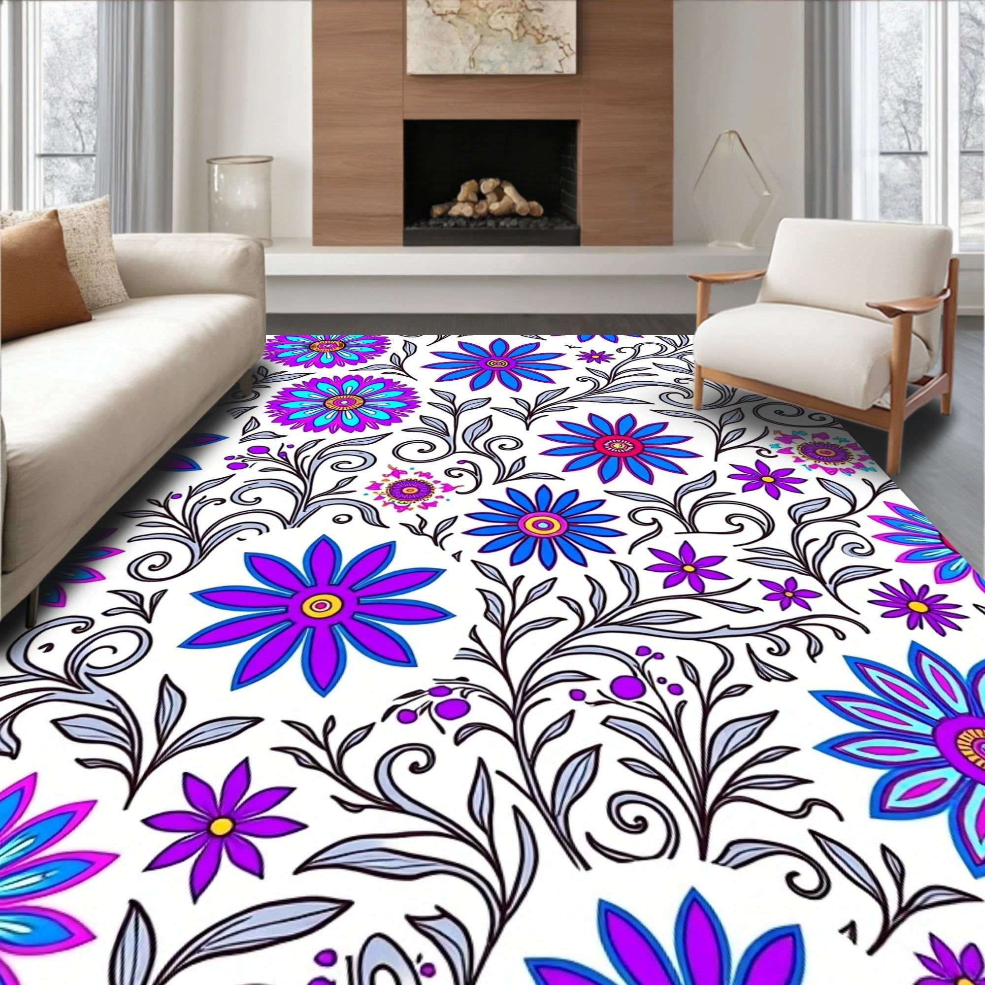 Floral Vine Pattern In Vibrant Colors Rug