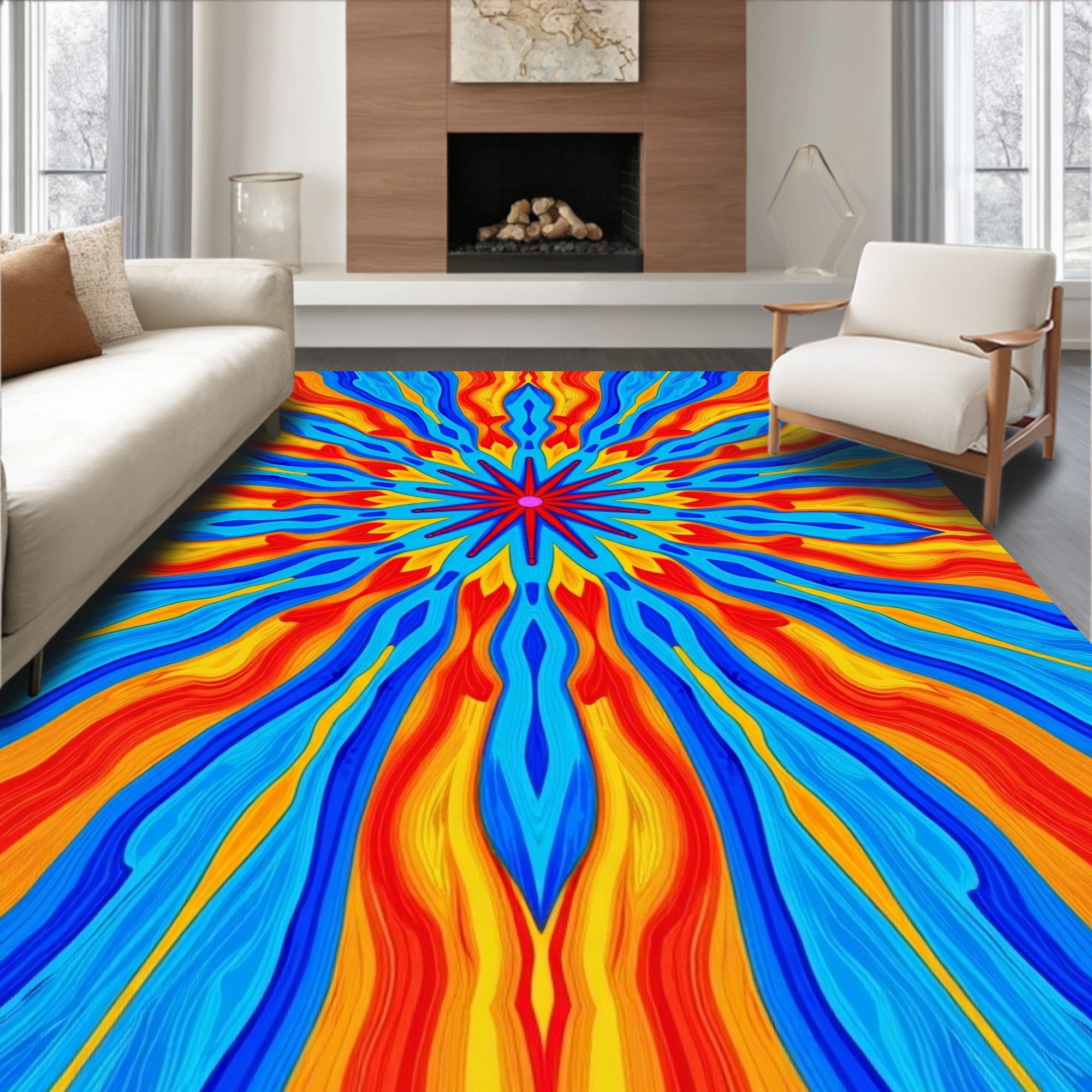 Radiant Starburst Psychedelic Pattern Rug