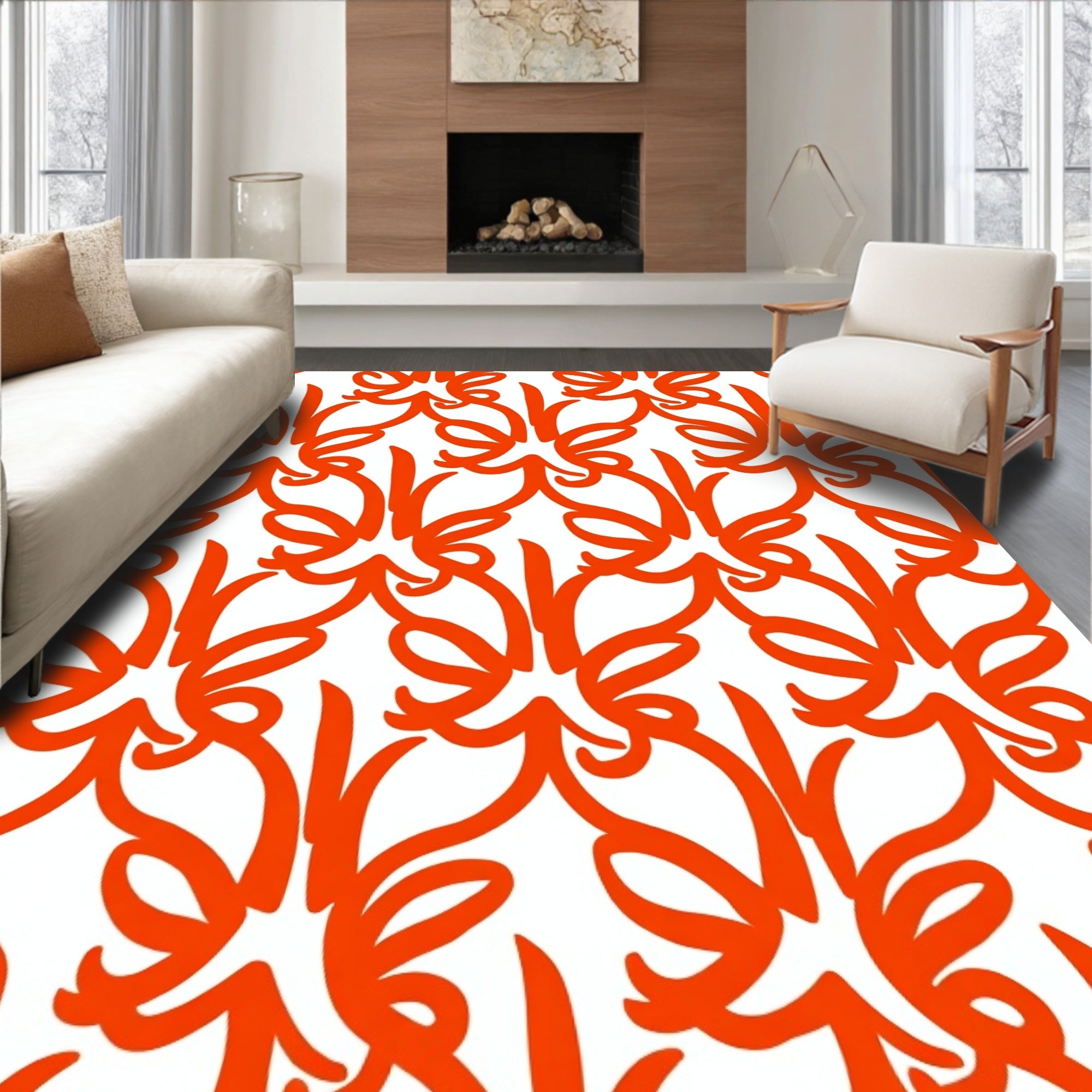 Modern Orange Swirl Abstract Pattern Rug