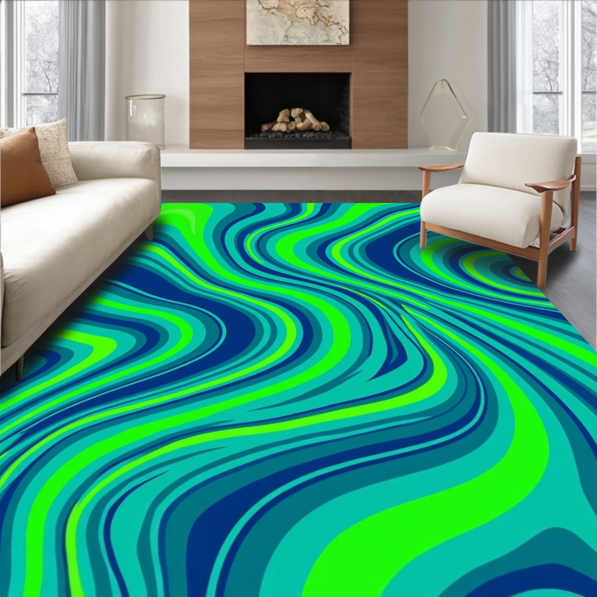 Groovy Blue Green Swirls Rug