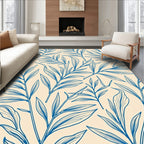 Blue Leaf Line Art Pattern Rug