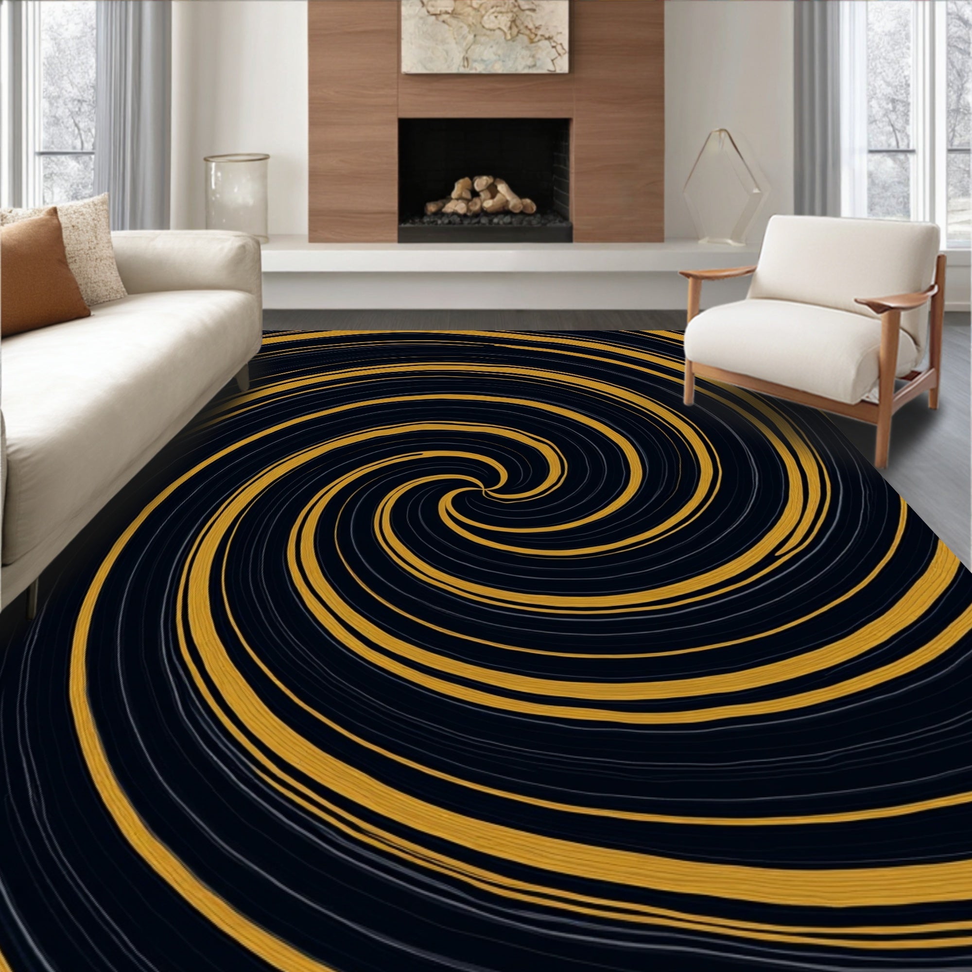 Dark Gold Swirl Abstract Pattern Rug