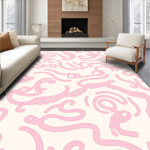 Abstract Pink Swirls Cream Pattern Rug