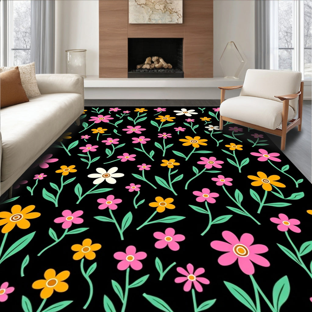 Retro Flower Power Pattern Rug