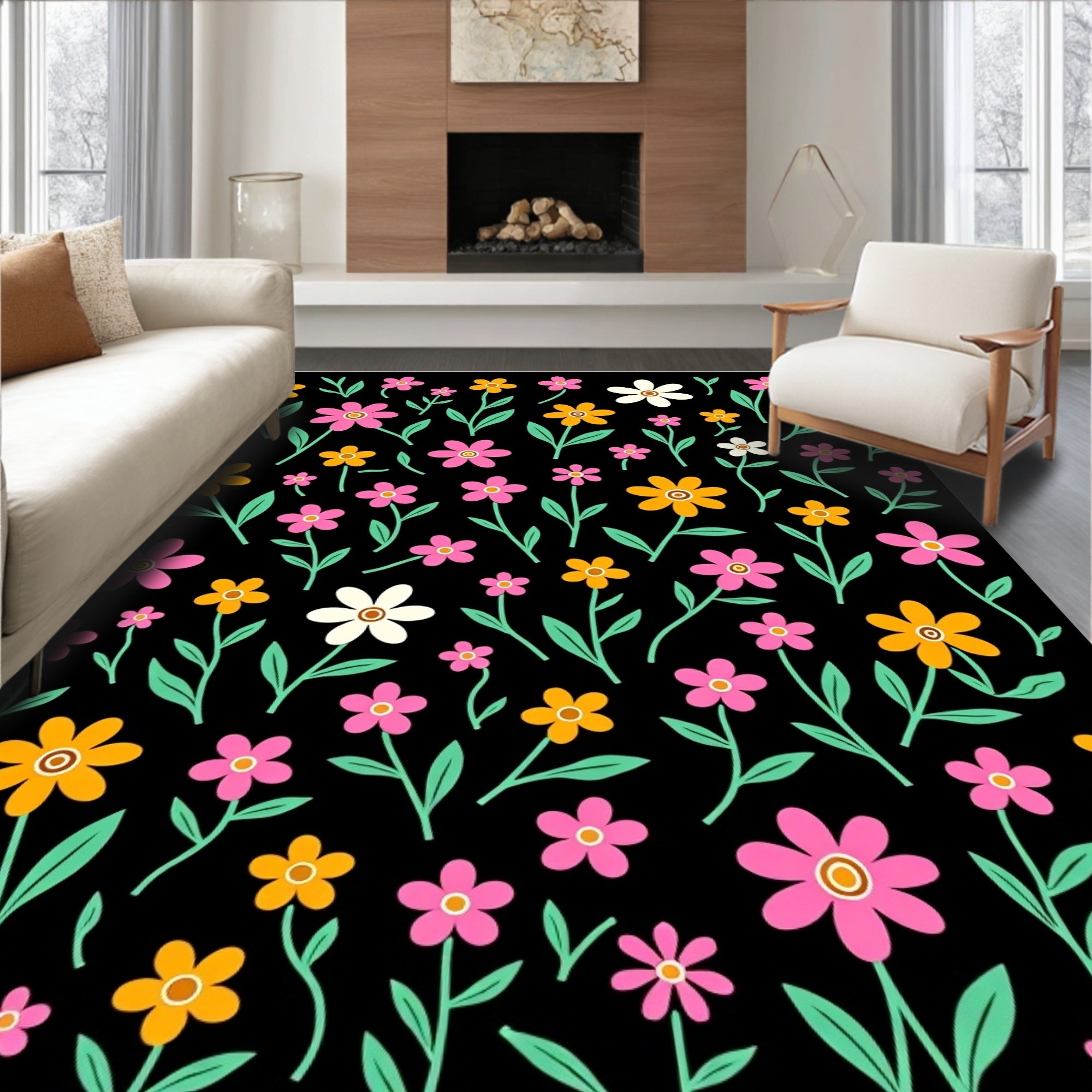 Retro Flower Power Pattern Rug