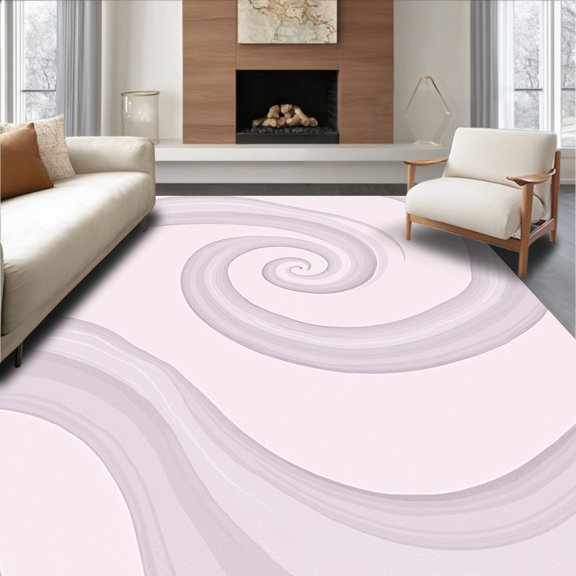 Soft Lavender Swirl Ripple Rug