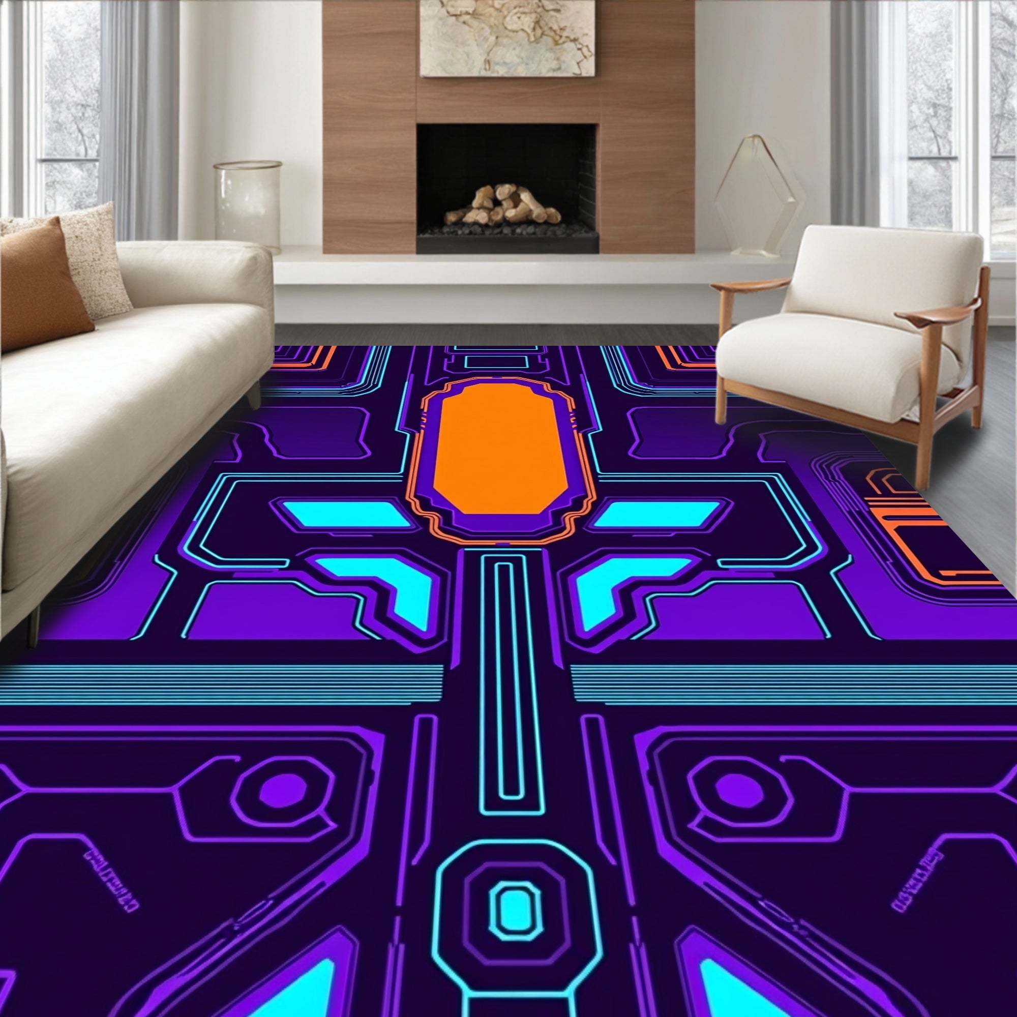 Future Circuit Board Geometric Rug