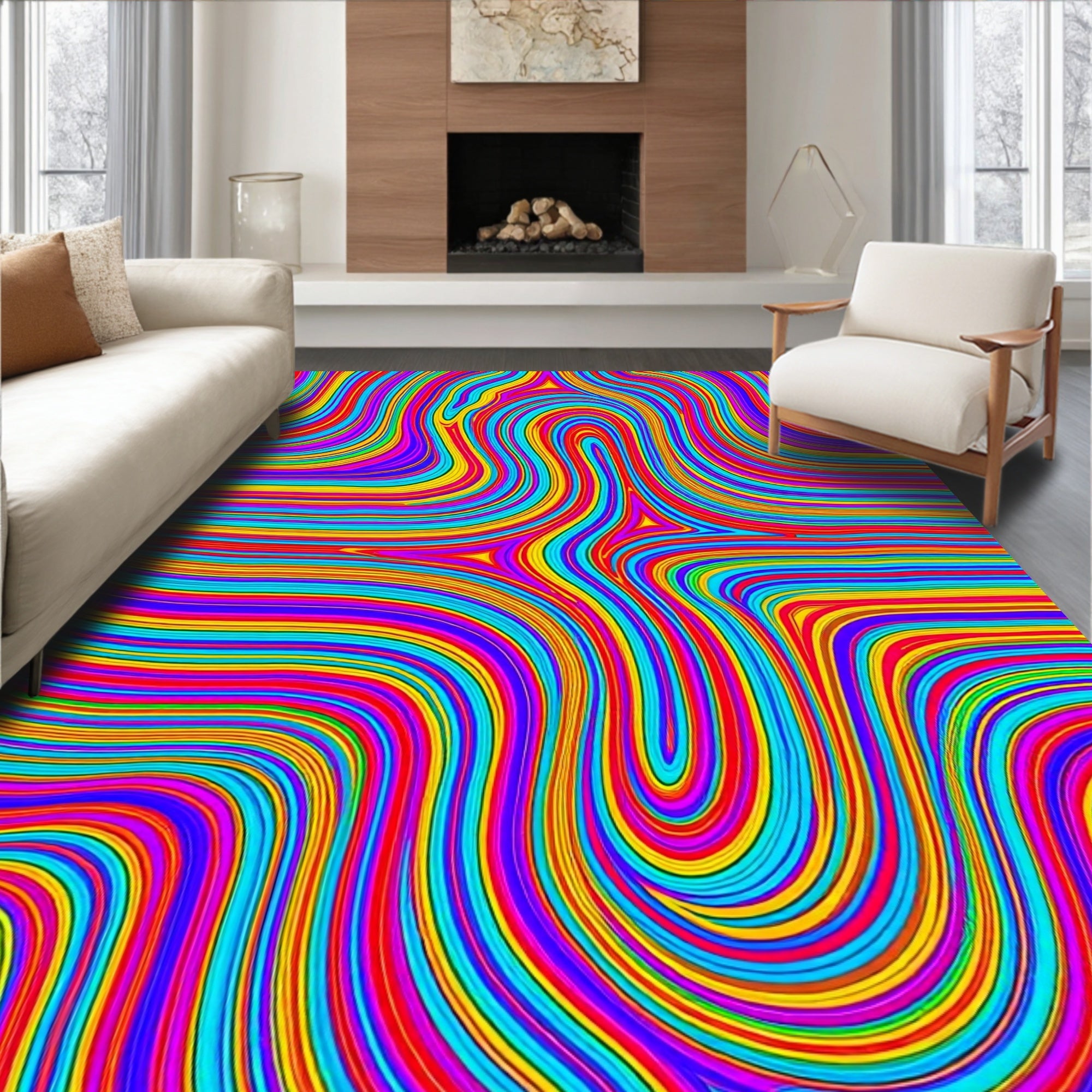 Vibrant Swirls Rainbow Pattern Rug