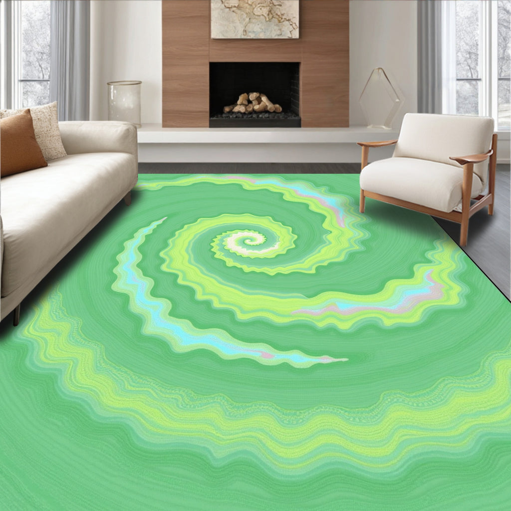 Muted Green Wavy Spiral Rug