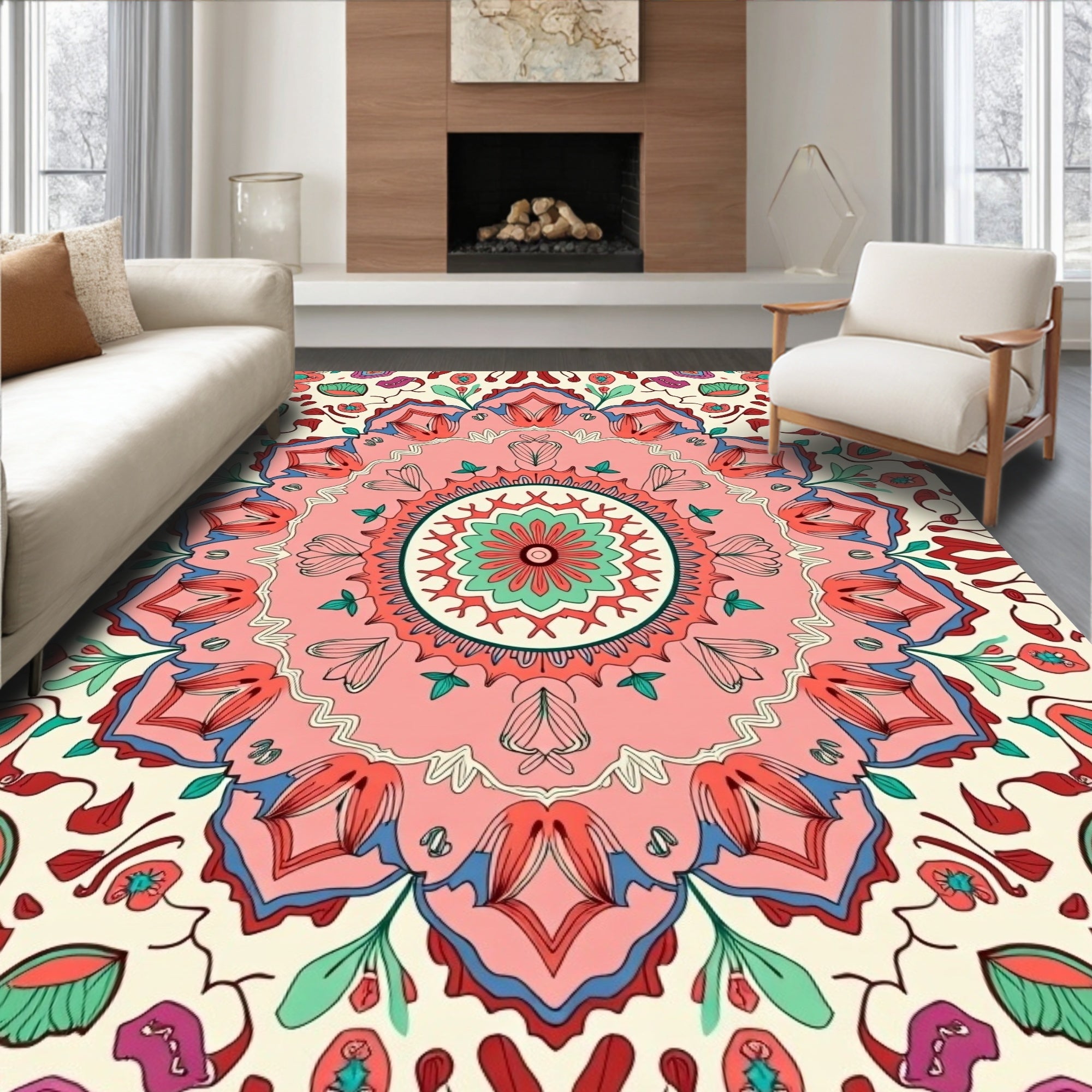 Bold Mandala Floral Pattern Rug